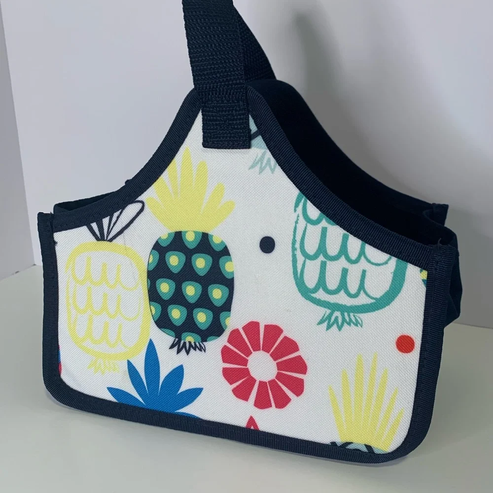 Thirty-One Tote 9”x5” Colorful Pineapple Print Blue Yellow Red Handle